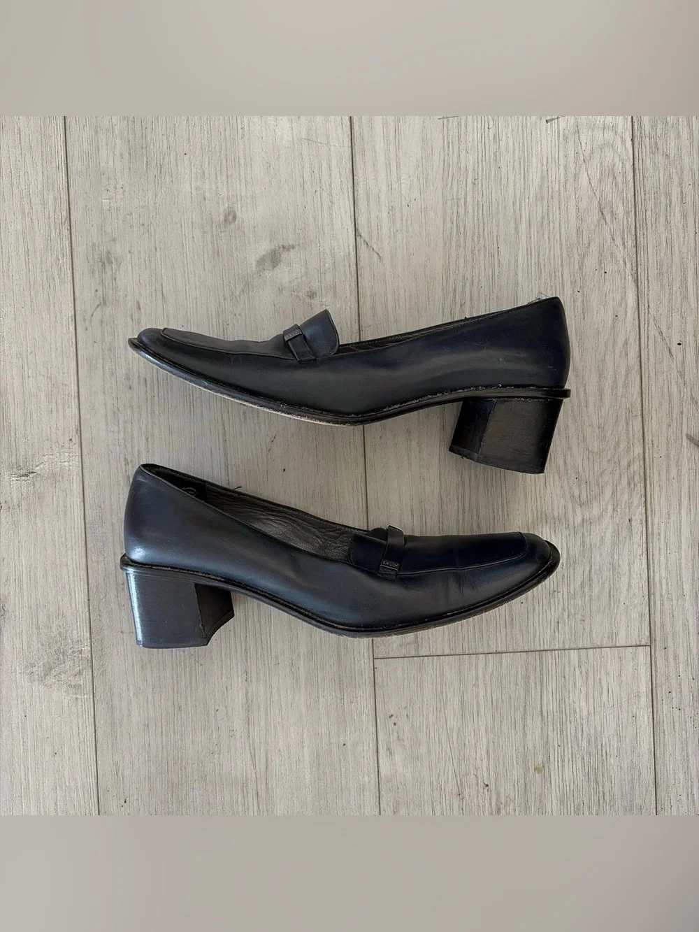 Vintage Bally Navy Leather Square-Toe Loafers